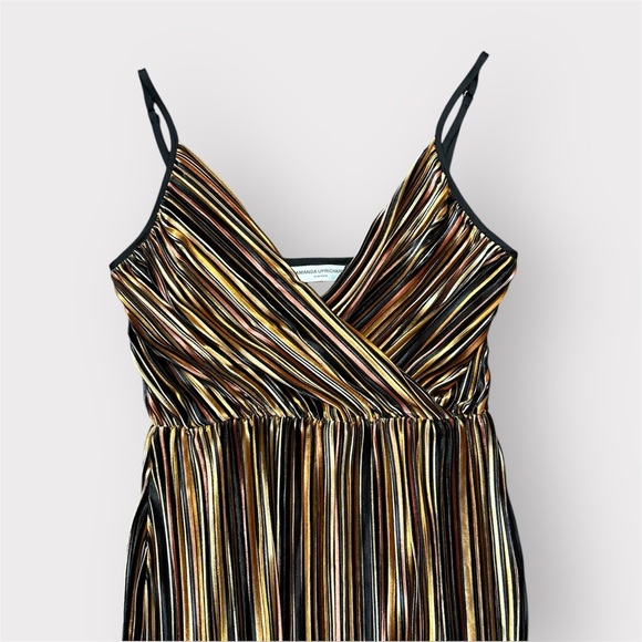 Amanda Uprichard Velvet Striped Multicolor V-Neck Spaghetti Strap Midi Dress- S - Picture 3 of 8